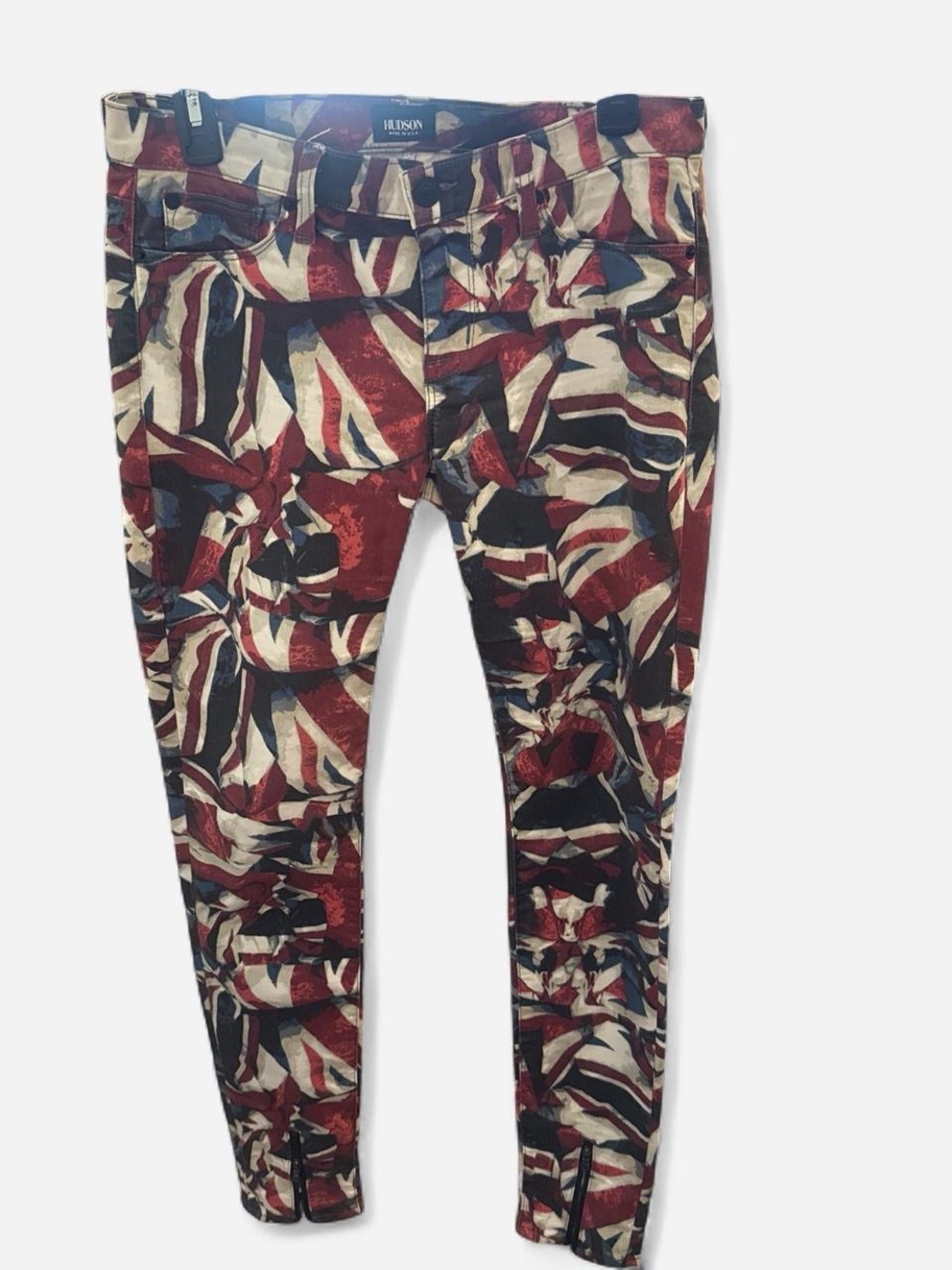 Hudson Printed Skinny Jeans in Red, Navy & Cream